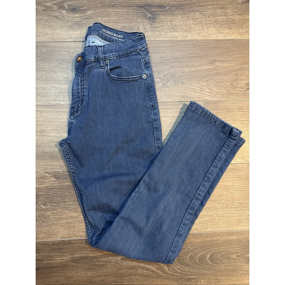 Mugsy Jeans Mens 33x32 Studio Blues Stretch Slim Straight Denim Pants Casual Dad
